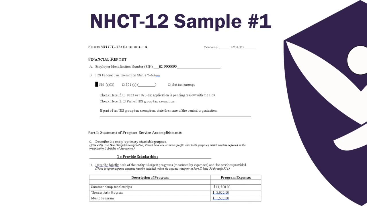 Completing Form NHCT-12 Schedule A
